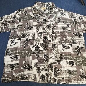 Panama Jack Mens XXL Rayon Motorcycle Club Maui Hawaii Graphic Aloha Shirt Grey